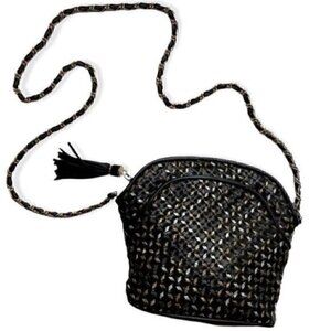 90s Saddle River Black Purse Silver Gold Copper Weave Goldtone Black Twist Strap